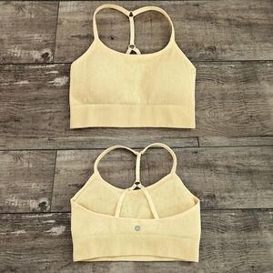 90 DEGREE Sports Bra Ribbed T-Back Light Yellow/Orange Size Small